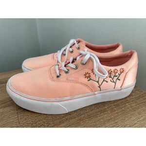 Vans Doheny Platform Shoes Womens Size 10 Spring Satin Peach Embroidered Floral